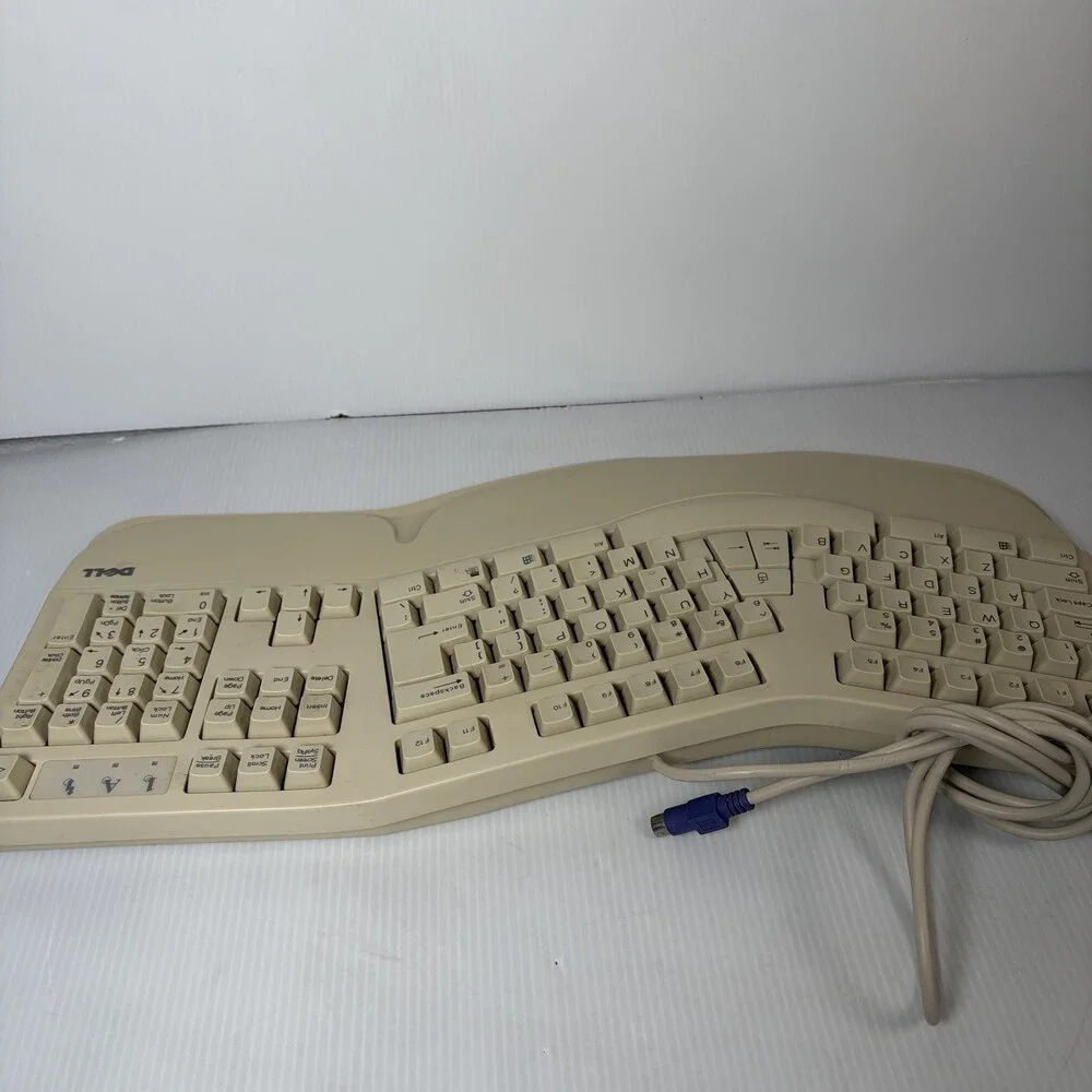 Vintage Dell SK-6000 E Ergonomic Wired PS/2 Keyboard Beige QWERTY Split Layout